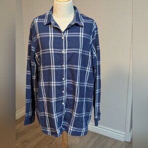 Women's Jachs Girlfriend Navy and White Plaid Button Down Shirt Size XL
